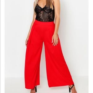 Red wide leg pants